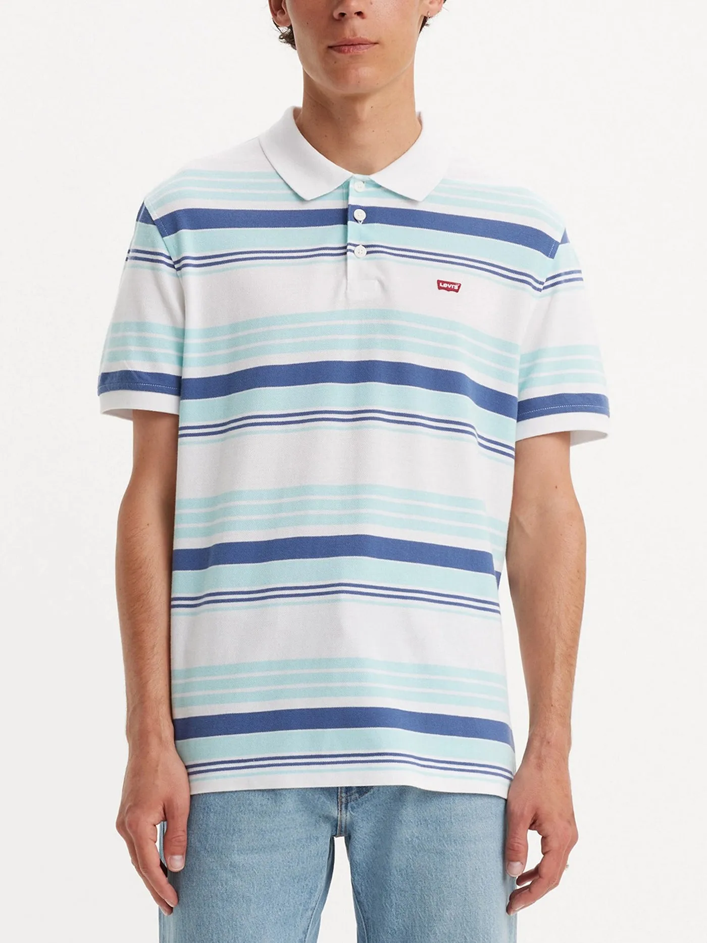 Housemark Salt Water Stripe Bright White Polo