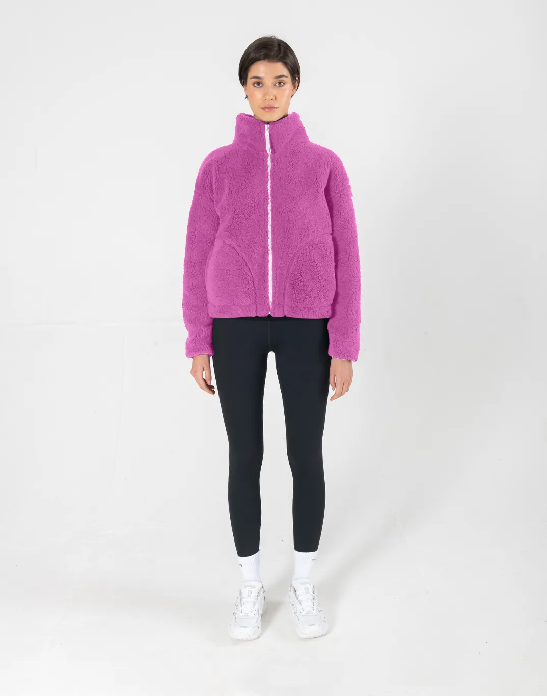 Industry Fleece High Collar Jacket in Crisp Pink