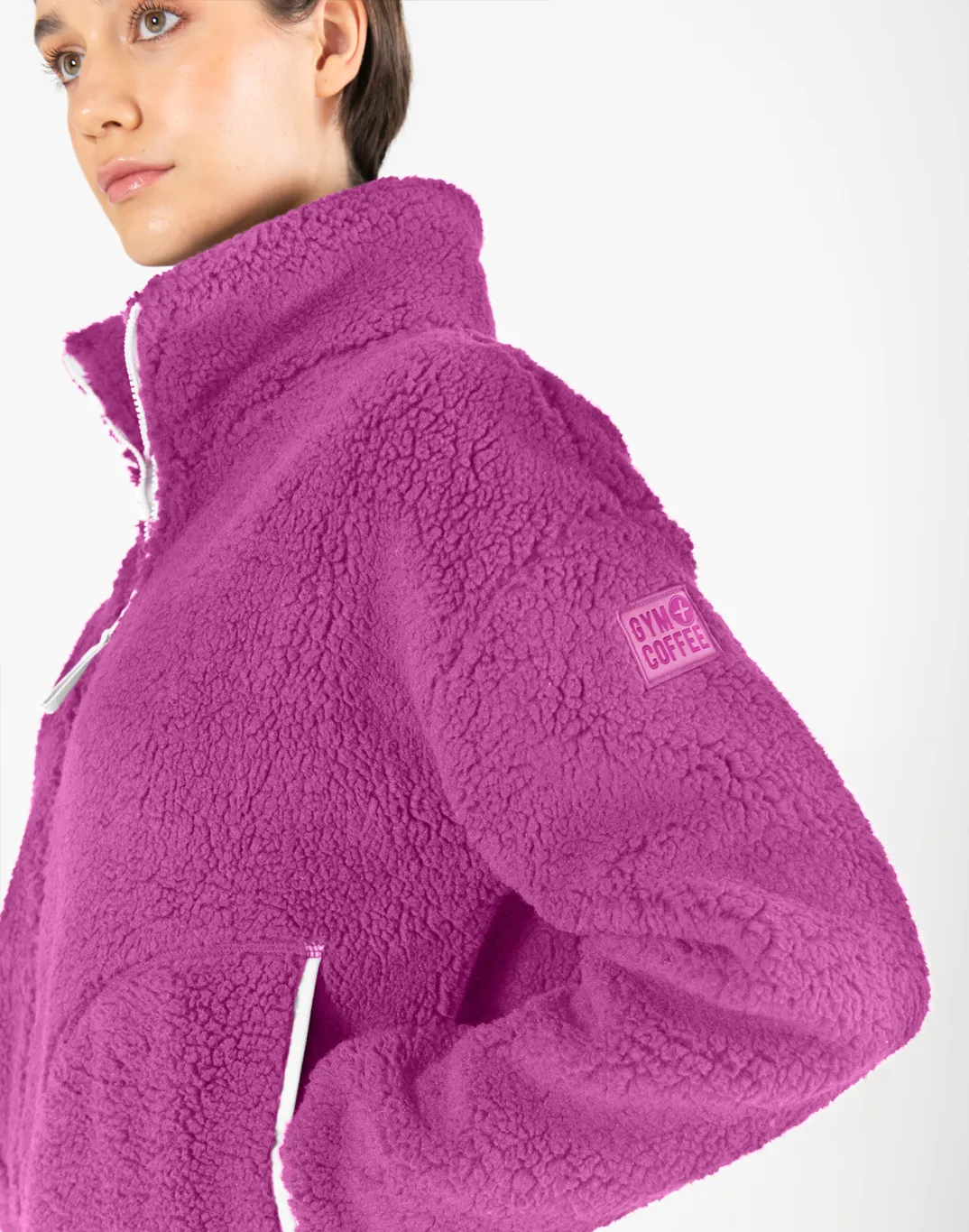 Industry Fleece High Collar Jacket in Crisp Pink