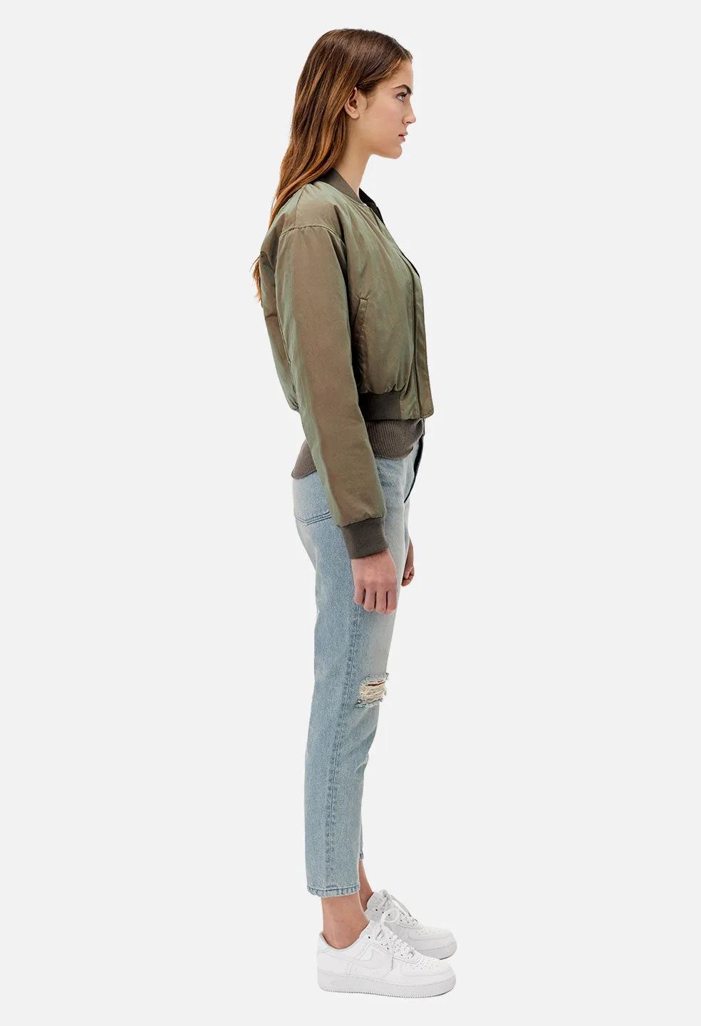 Iridescent Hunter Cropped Bomber / Olive