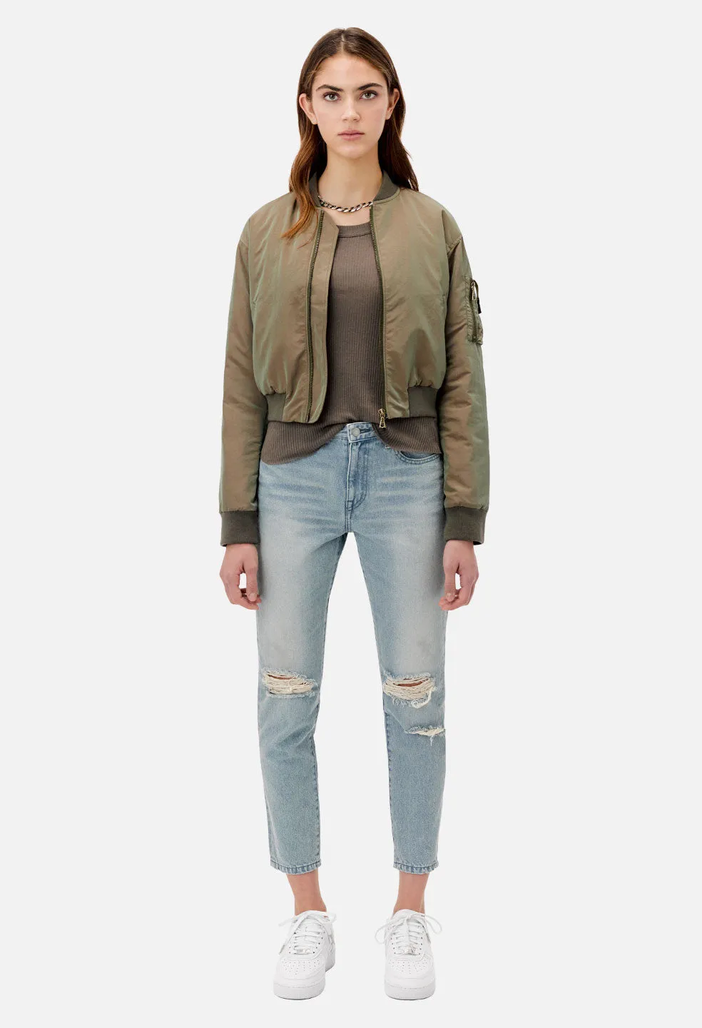 Iridescent Hunter Cropped Bomber / Olive