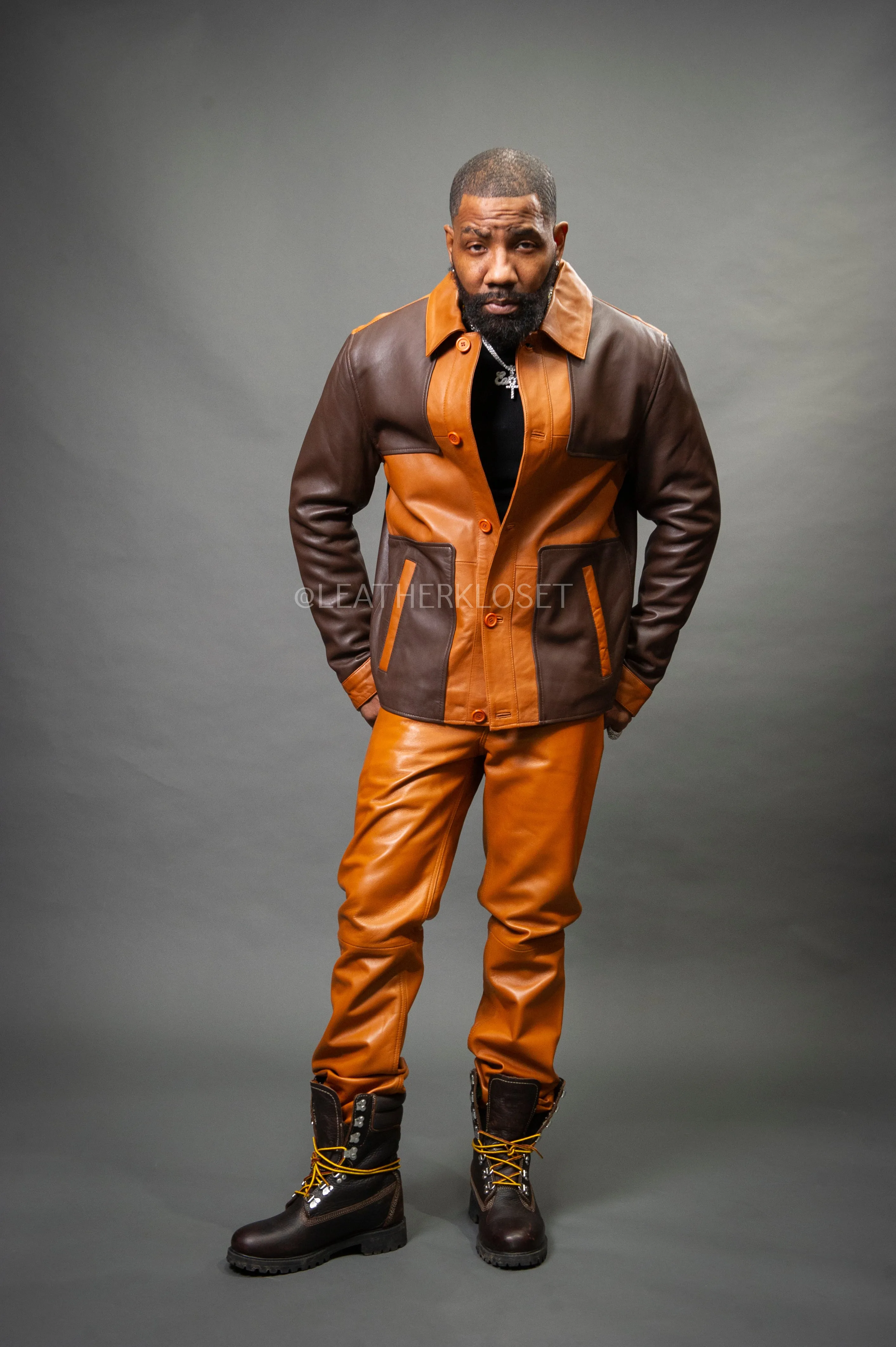 Men's Luther Jacket & Leather Jean Pants [Saddle/Brown]