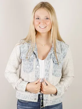 Mixed Print White Waffle and Denim Jacket