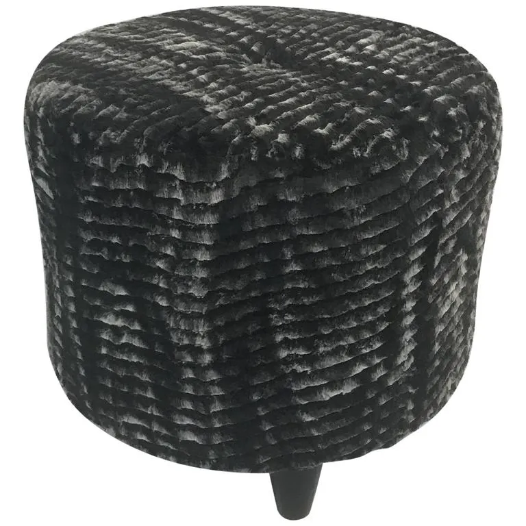 Modern Jean Royere Style Stool in Faux Chinchilla Print Fur