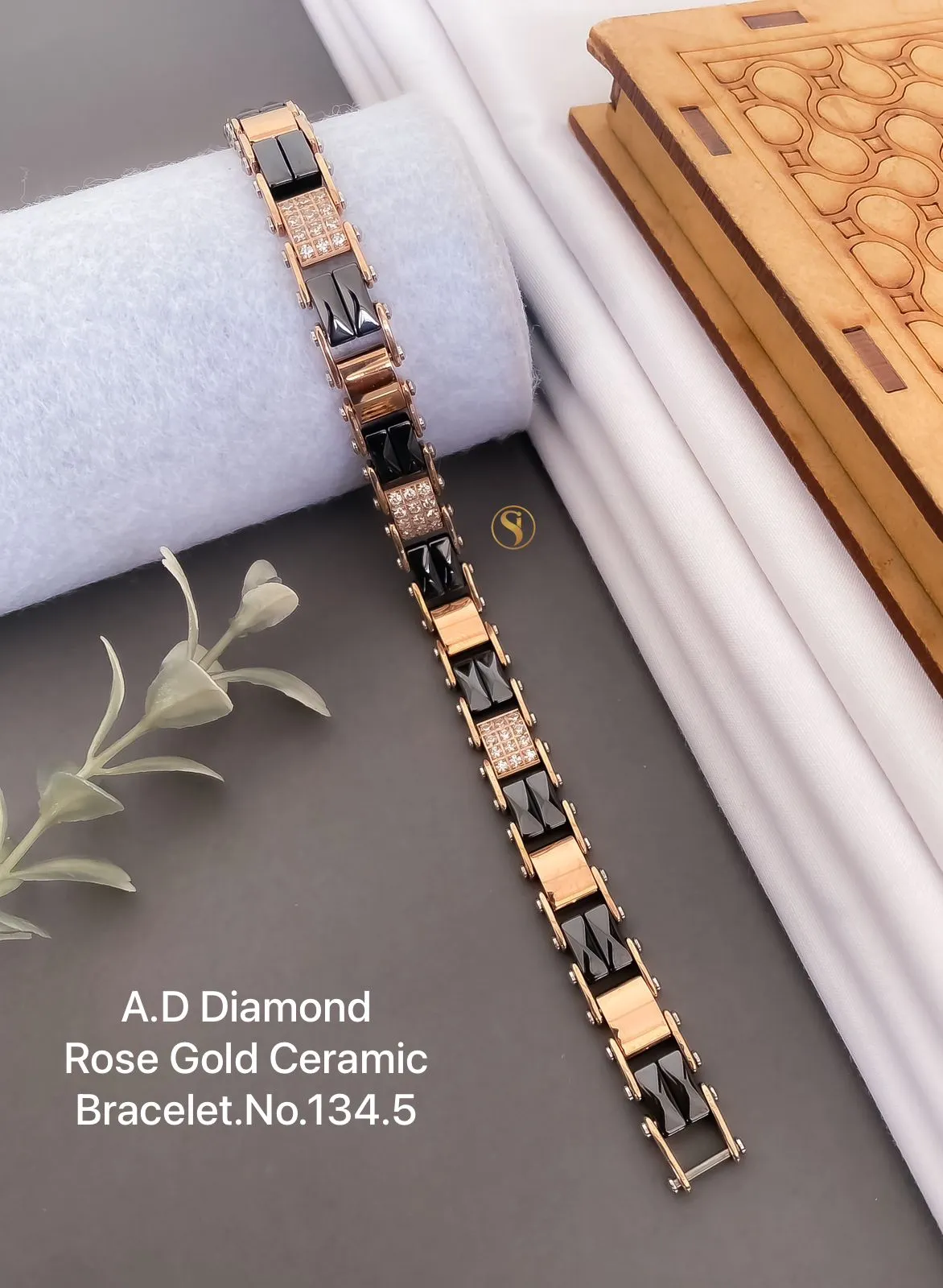 Naishav ,Rose Gold Finish  Amercian Diamond Stones Studded Ceramic Bracelet for Men -ZEE001BMA