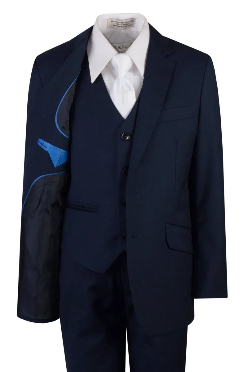 Navy Blue Slim Fit Communion Suit Religious Cross Neck Tie Boys Youth Sizes