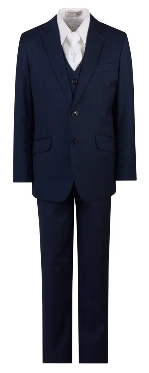 Navy Blue Slim Fit Communion Suit Religious Cross Neck Tie Boys Youth Sizes