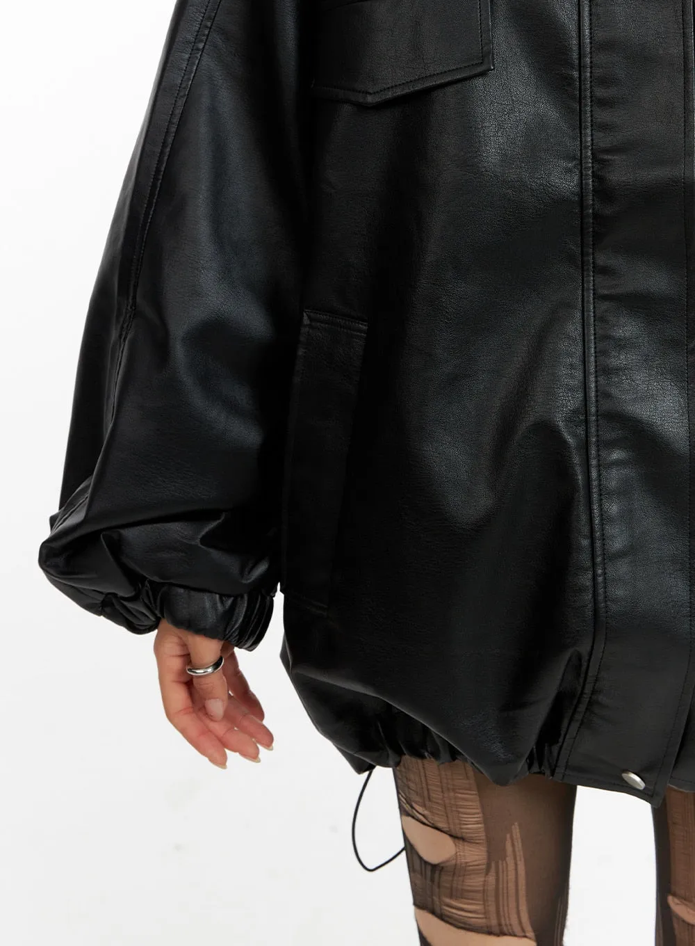 Oversized Faux Leather Jacket CF428