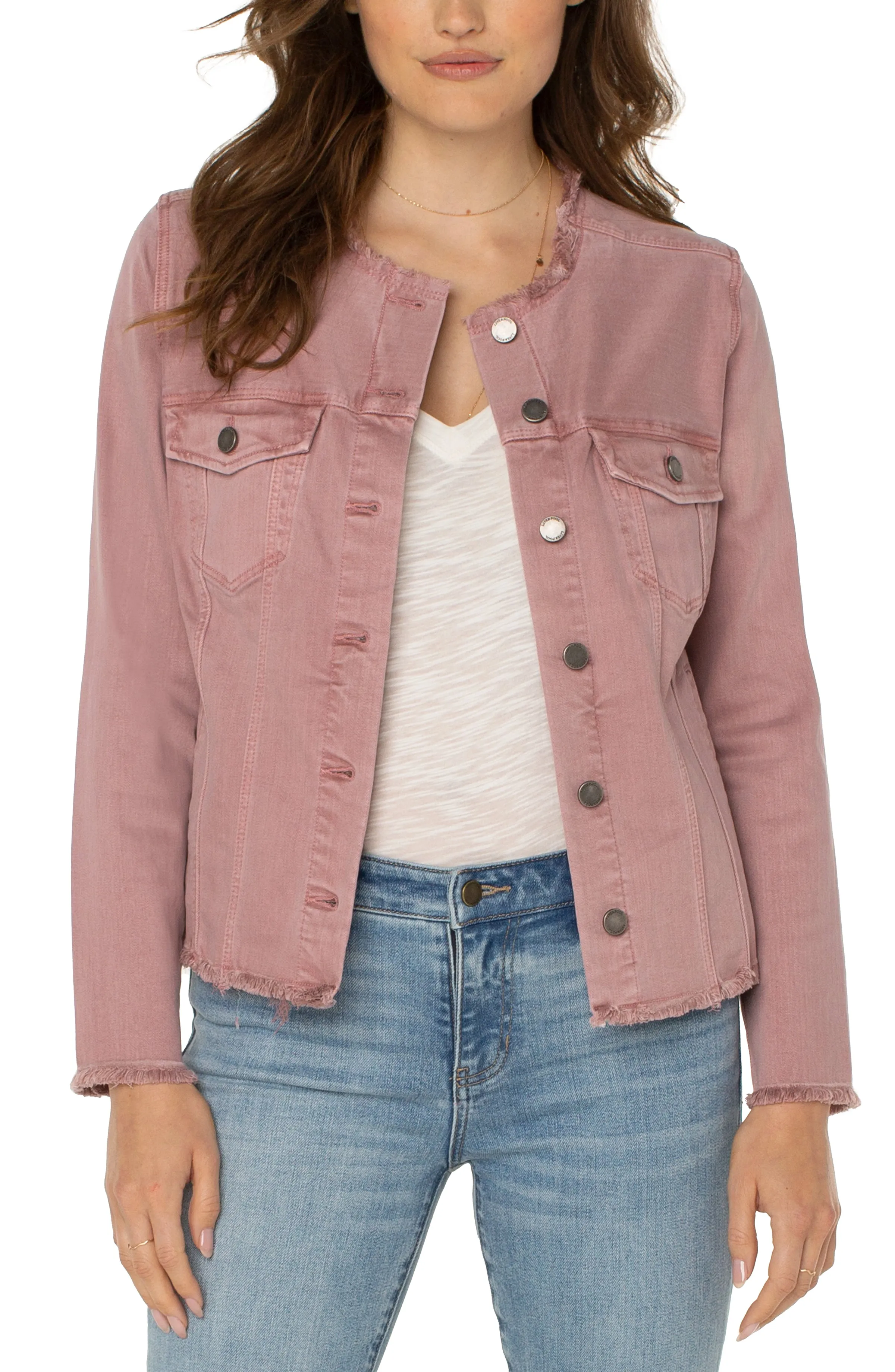 PETITE CLASSIC JEAN JACKET WITH FRAY HEM