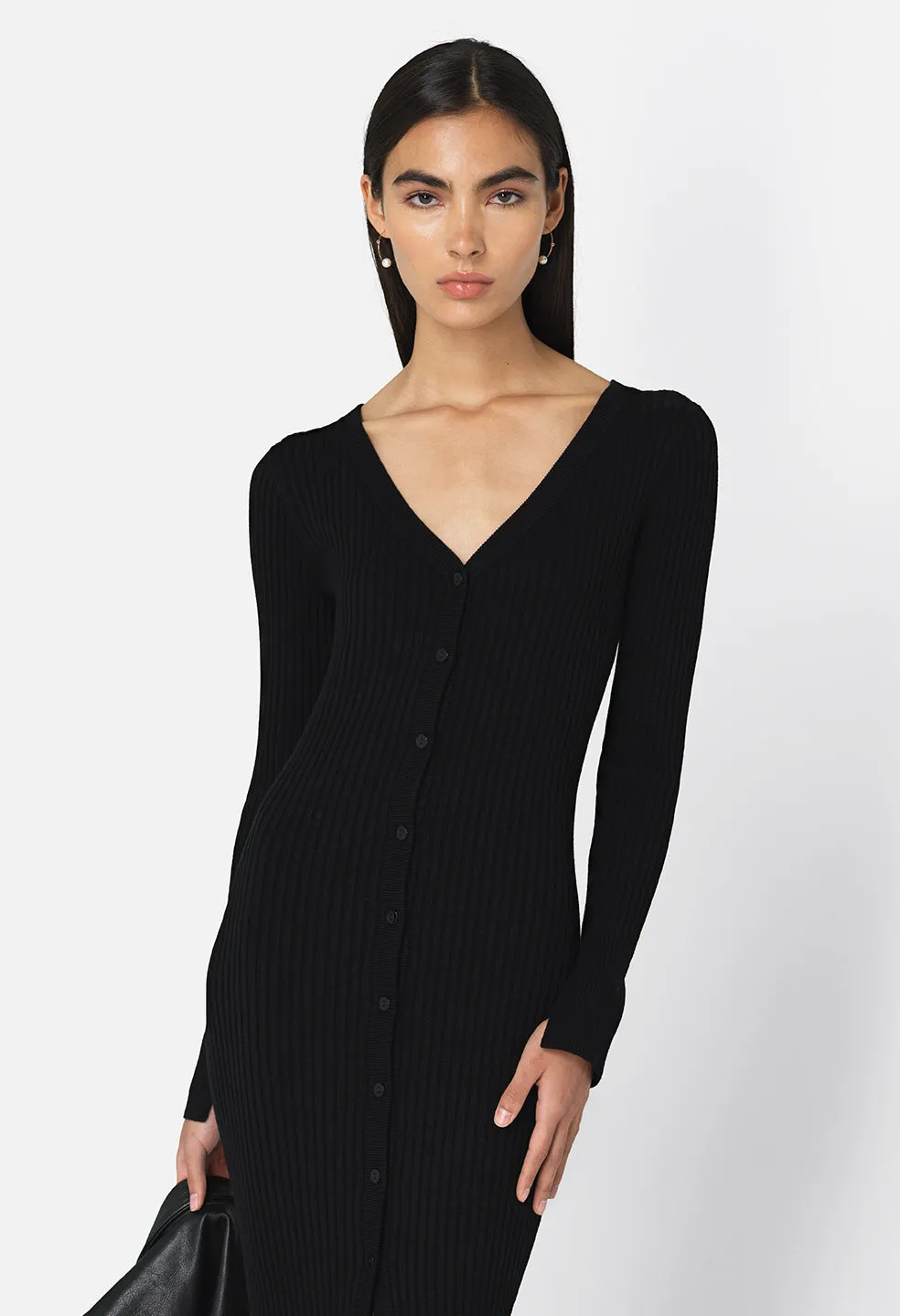 Piper Silk Rib Button Dress / Black