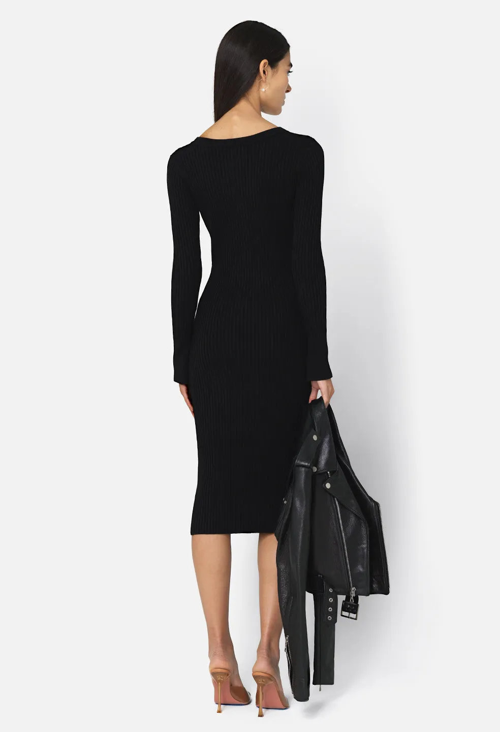 Piper Silk Rib Button Dress / Black