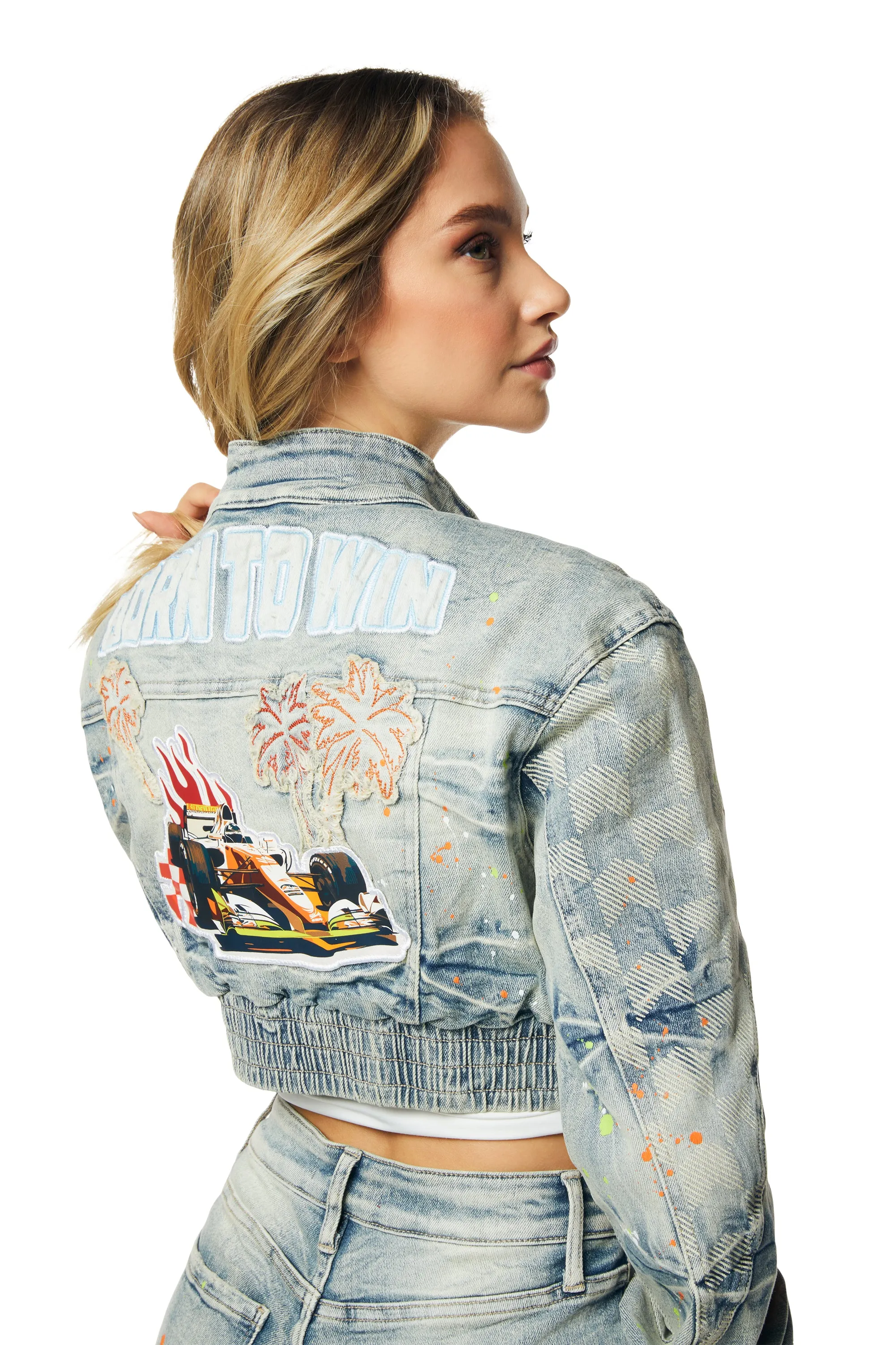 Racing Cropped Jean Jacket - Alpine Blue