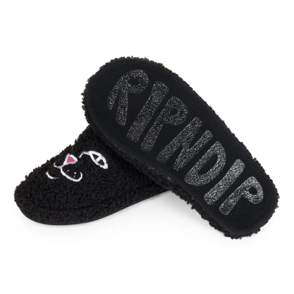 RIPNDIP JERM FACE FUZZY HOUSE SLIPPERS-BLACK