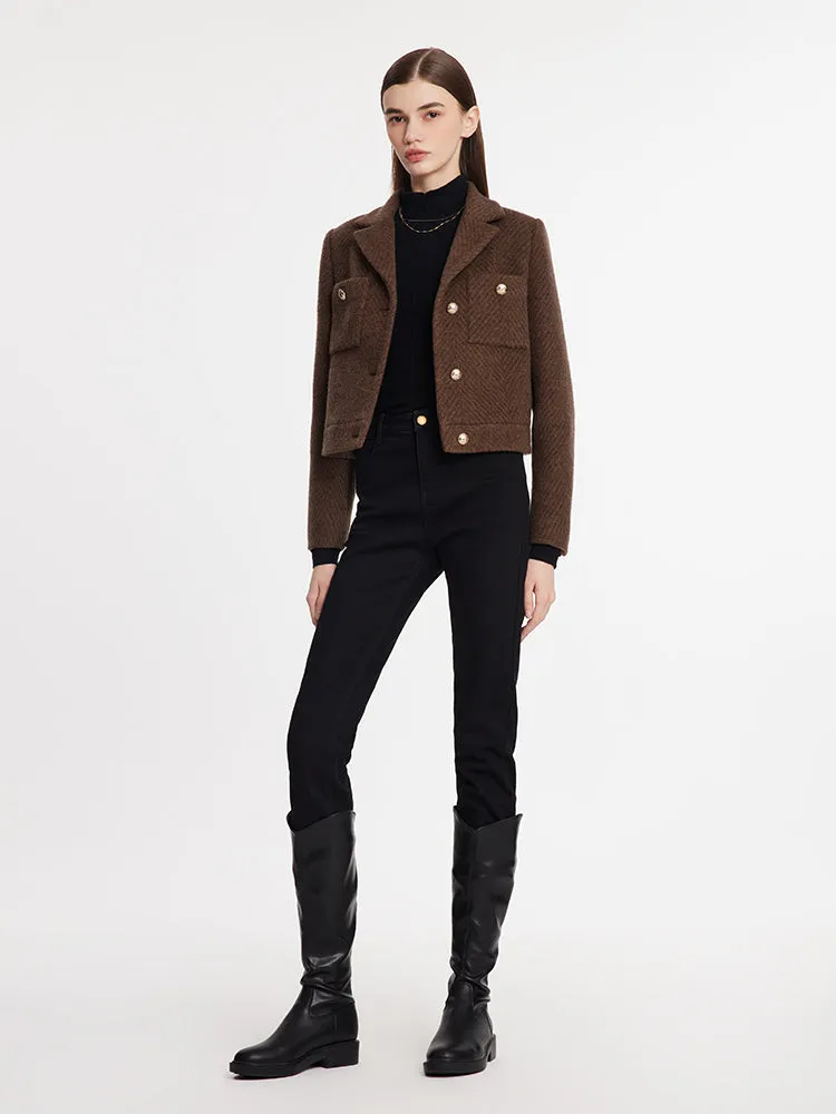 Single-Breasted Notched Lapel Women Crop Jacket