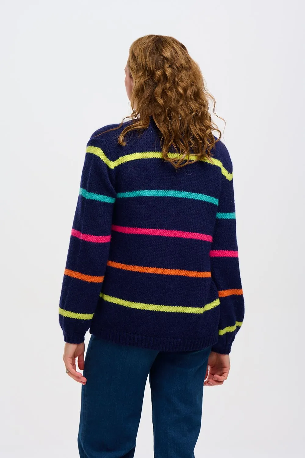 Sugarhill Brighton Navy Bright Lines Yvette Cardigan