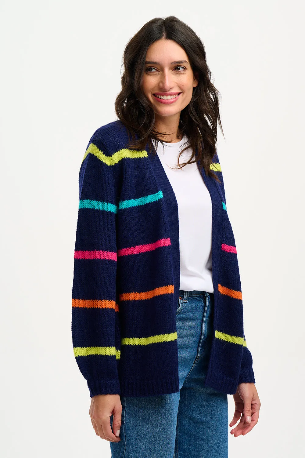 Sugarhill Brighton Navy Bright Lines Yvette Cardigan