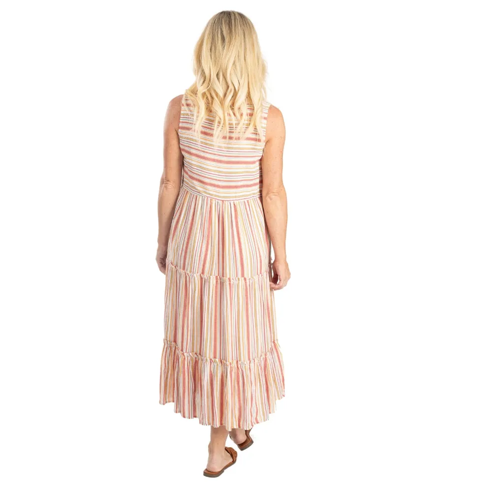 Tassel V-Neck Multicolored Tiered Sun Dress