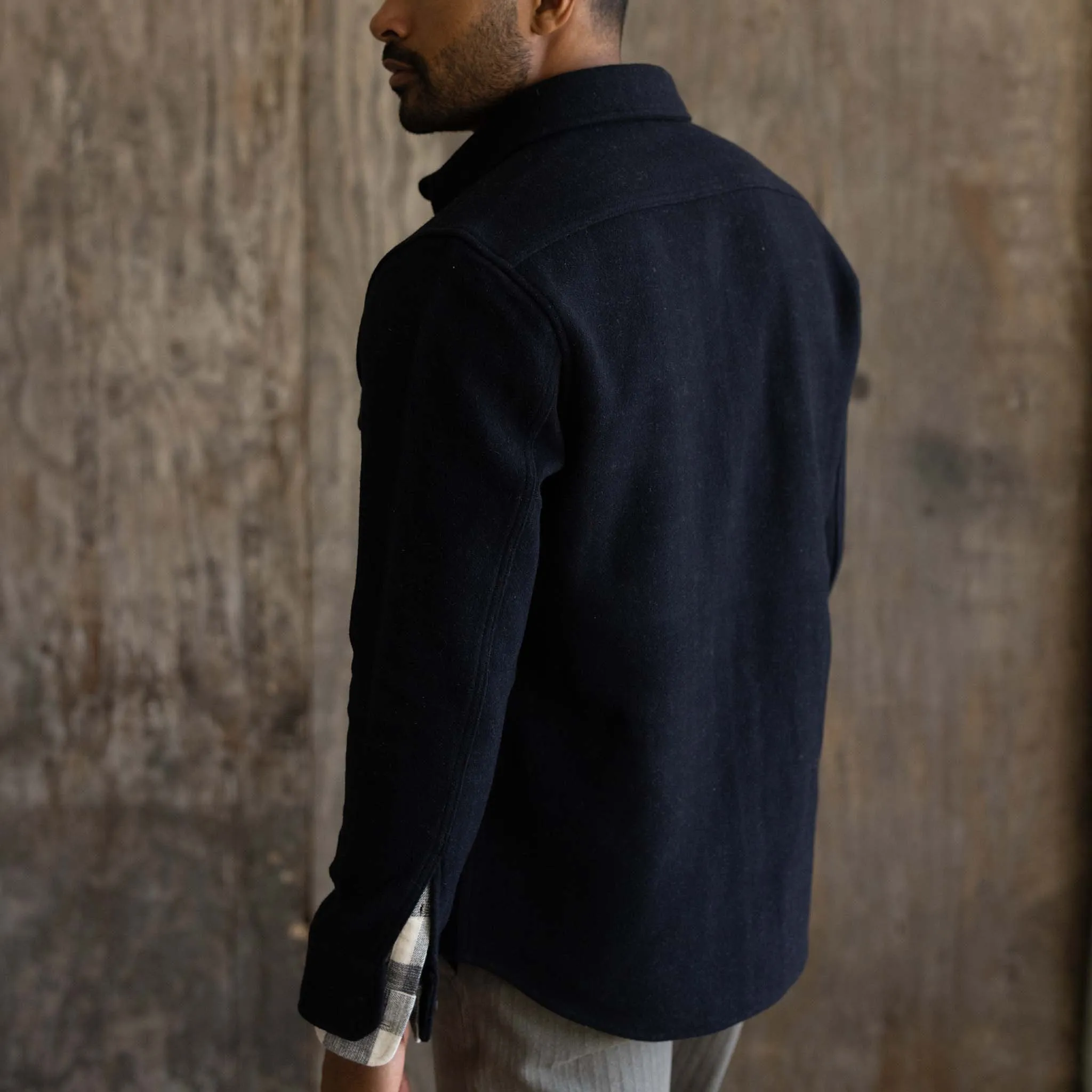 The Maritime Shirt Jacket in Dark Navy Wool