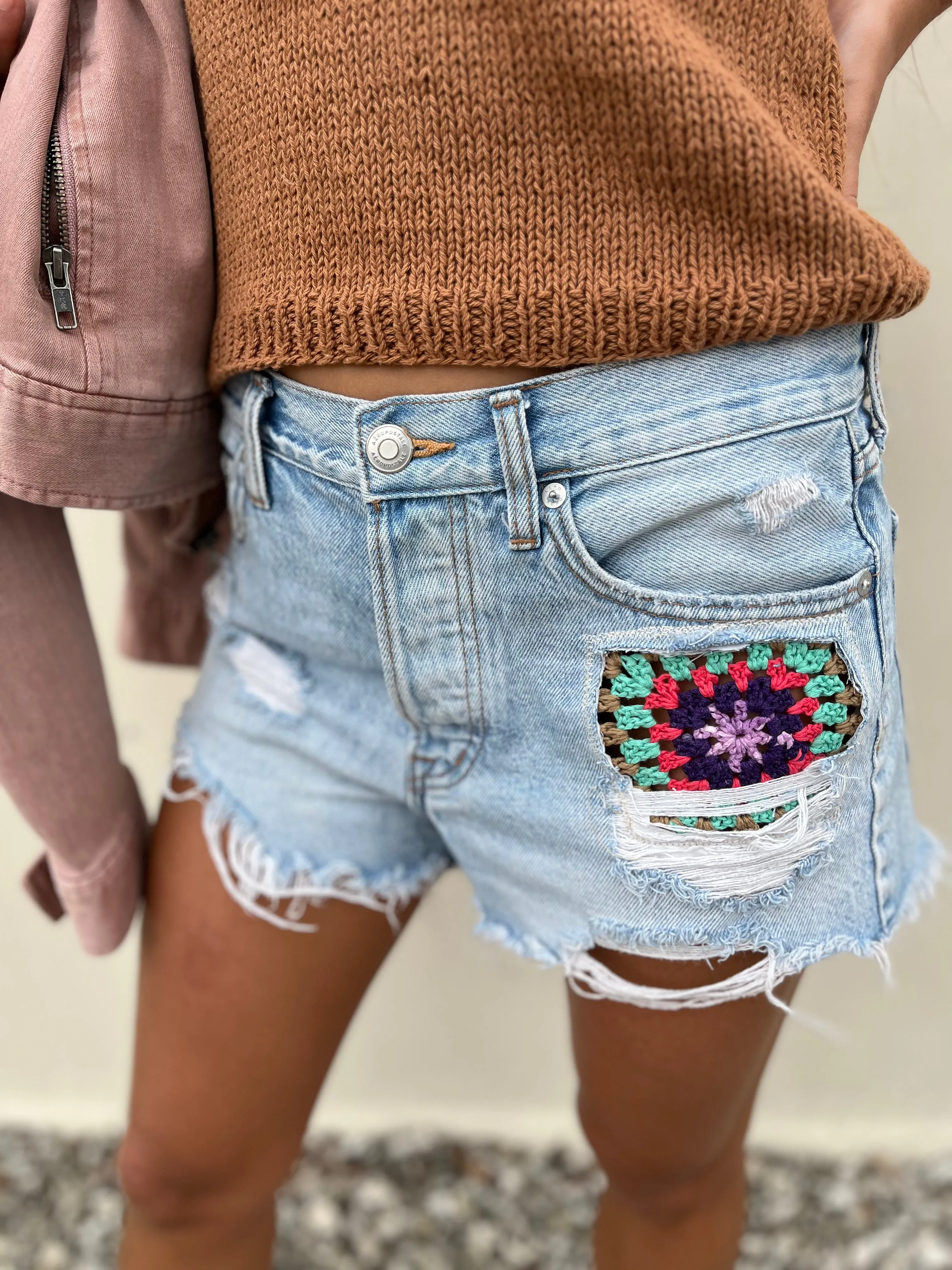 Upcycled aeropostal denim distressed shorts