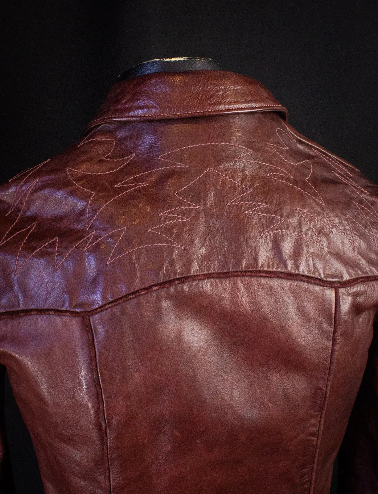 Vintage East West Musical Instruments Burgundy Stitched Leather Jacket 70s