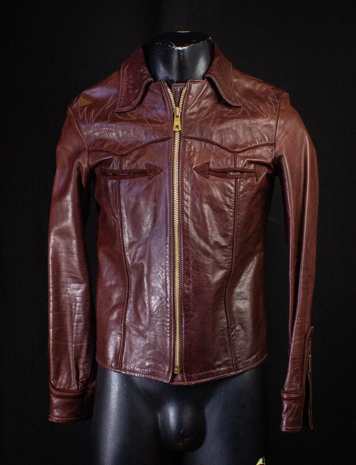 Vintage East West Musical Instruments Burgundy Stitched Leather Jacket 70s