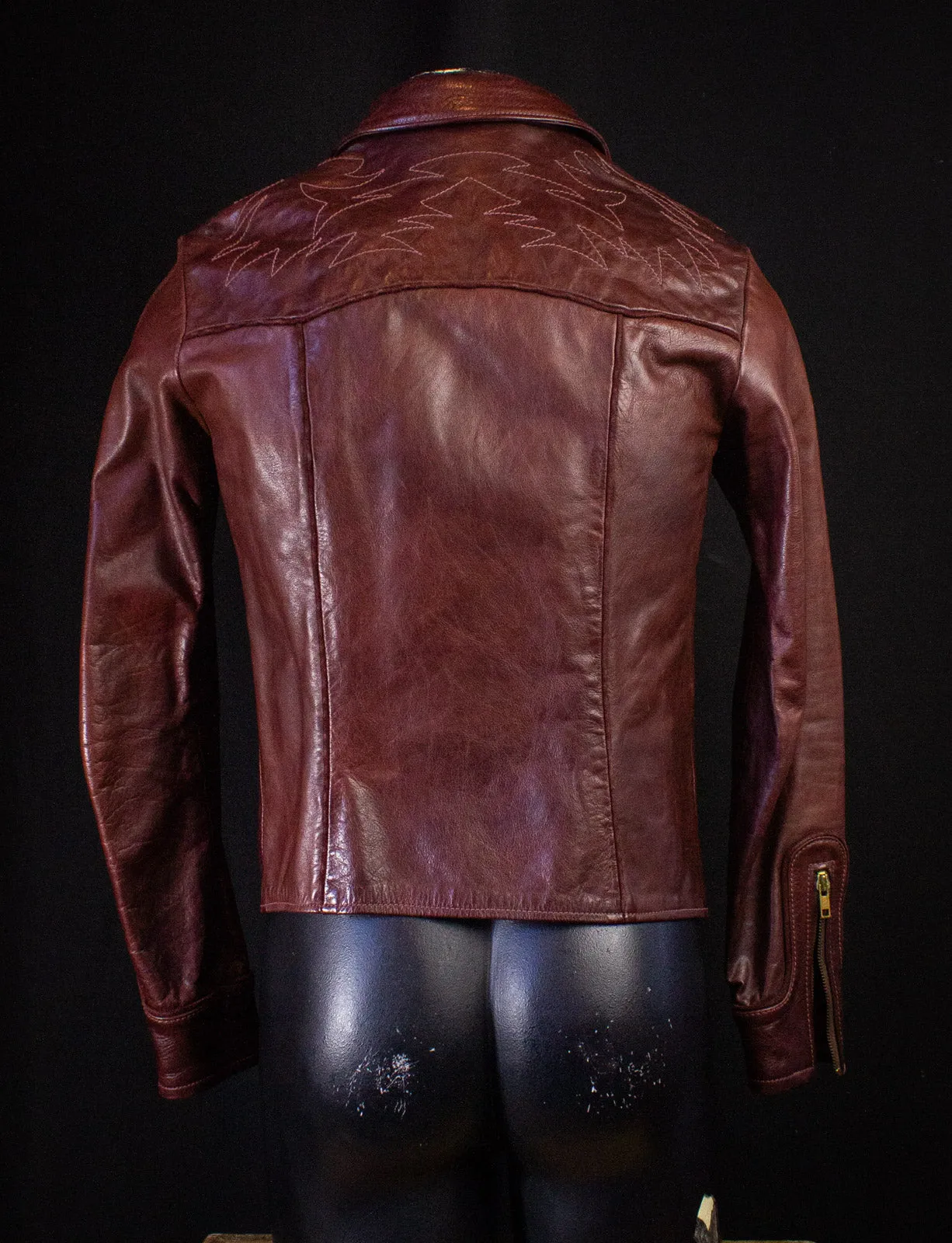 Vintage East West Musical Instruments Burgundy Stitched Leather Jacket 70s