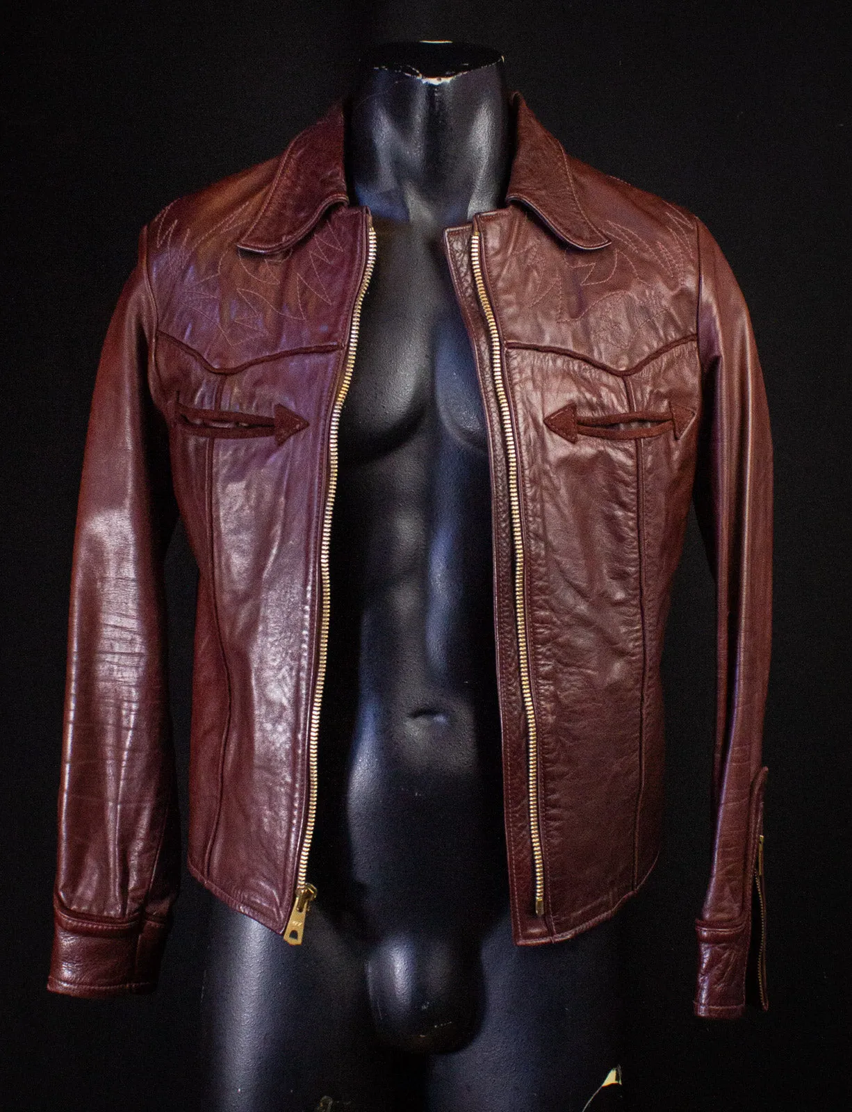 Vintage East West Musical Instruments Burgundy Stitched Leather Jacket 70s