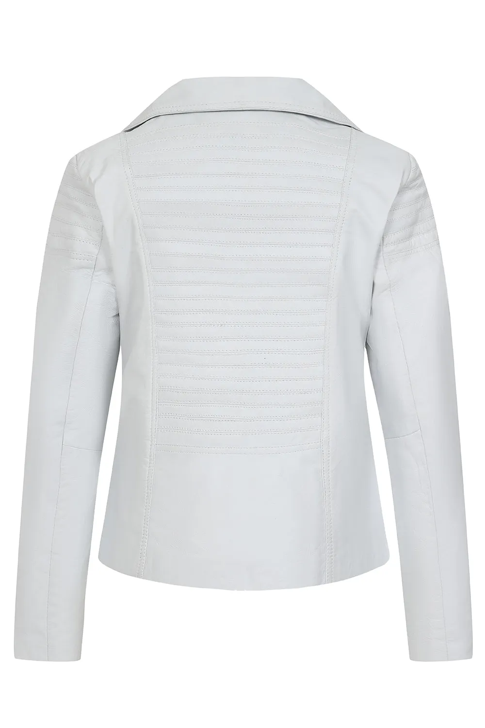 Women's White Smart Real Leather Biker Jacket - SUZY